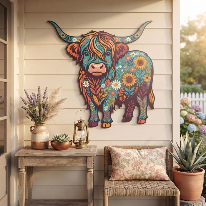 Colorful Highland Cow Metal Wall Art