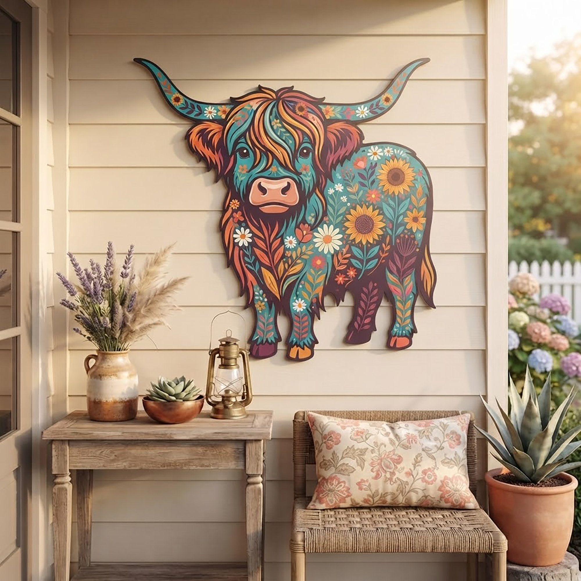 Colorful Highland Cow Metal Wall Art