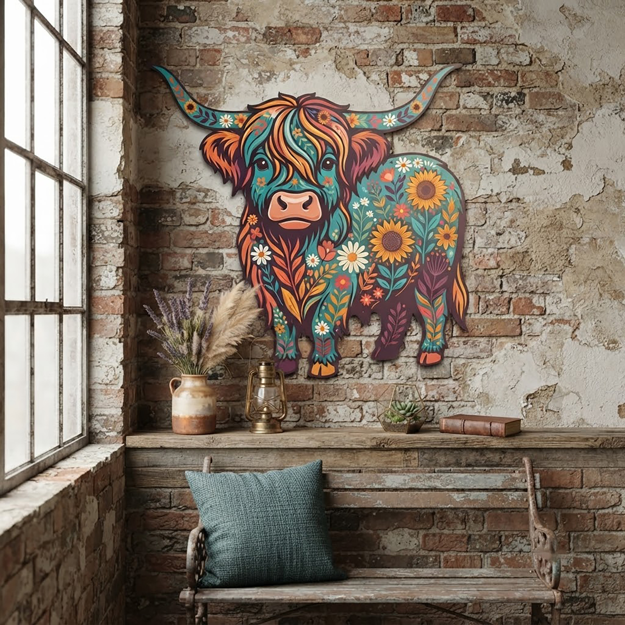 Colorful Highland Cow Metal Wall Art - product view 2
