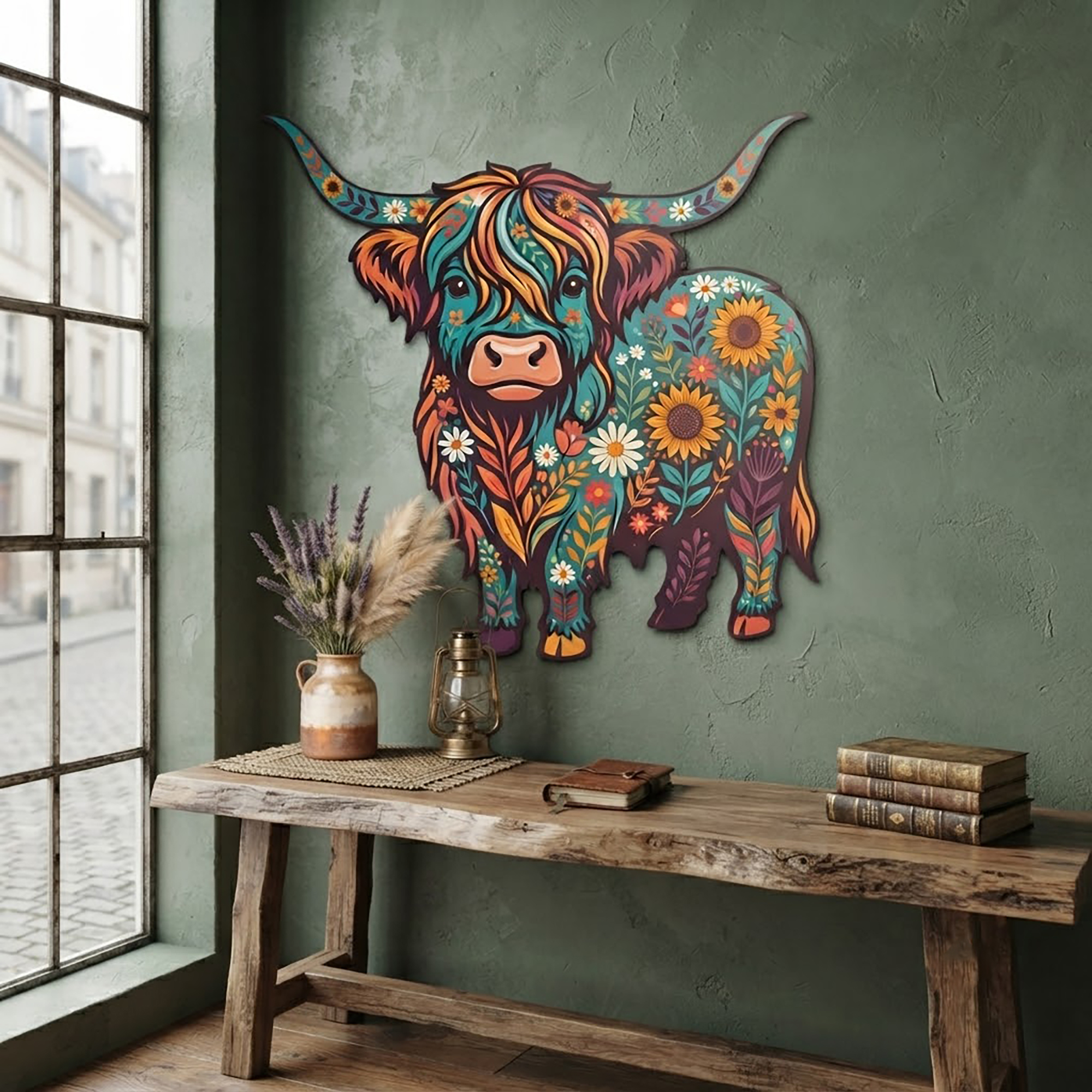 Colorful Highland Cow Metal Wall Art - product view 3