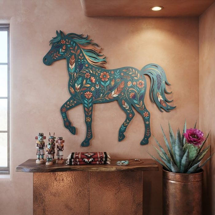 Floral Horse Metal Wall Art