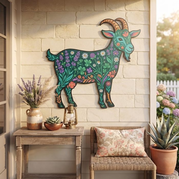 Floral Goat Metal Wall Art