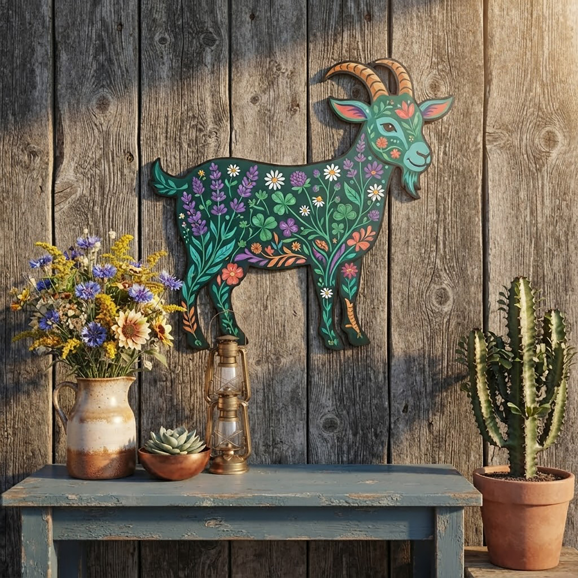 Floral Goat Metal Wall Art - product view 2
