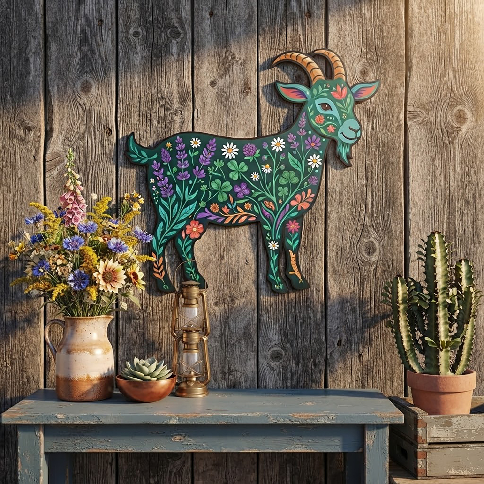 Floral Goat Metal Wall Art - product view 3