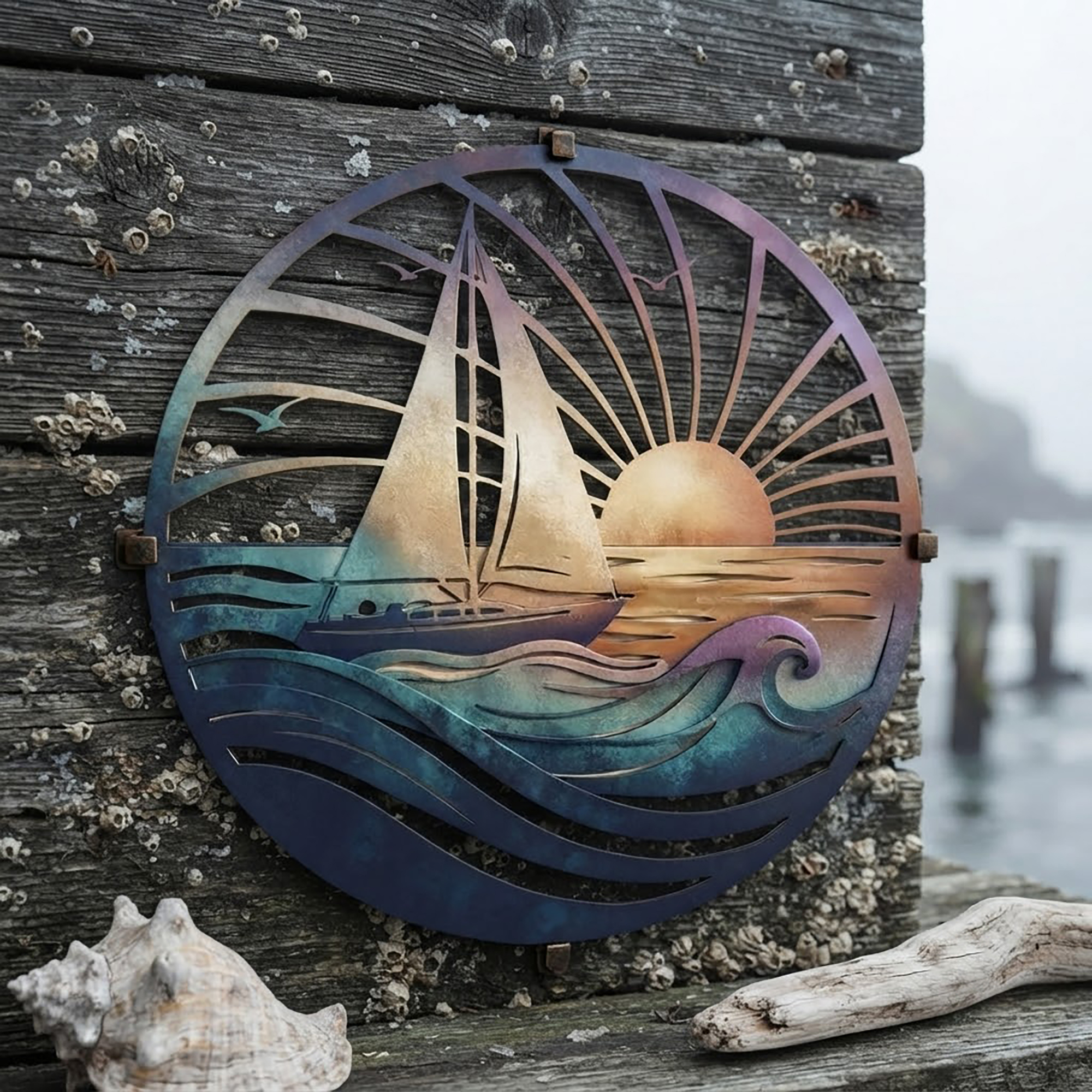 Sailboat Sunset Metal Wall Art - product view 3