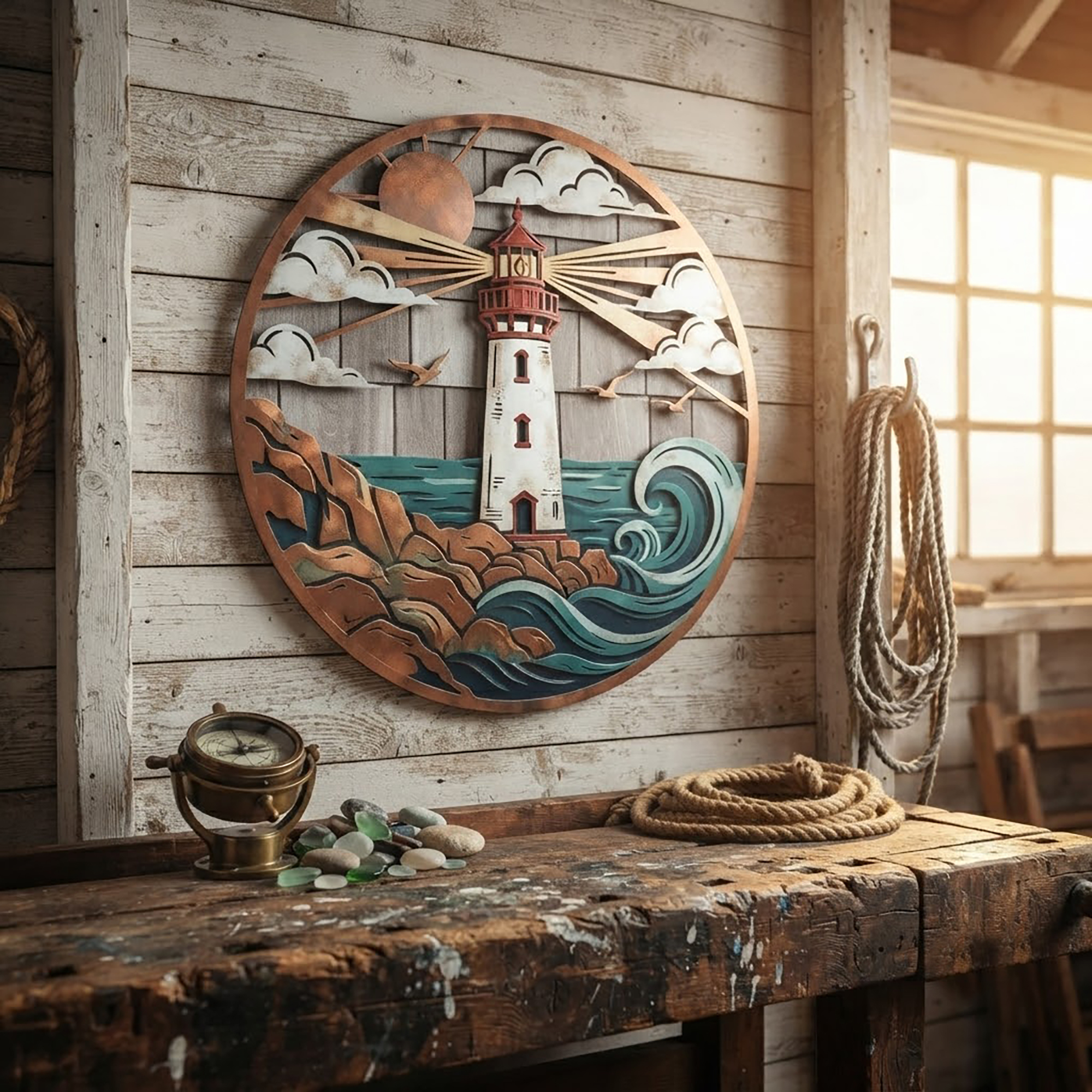 Lighthouse Coastal Metal Wall Art - product view 2