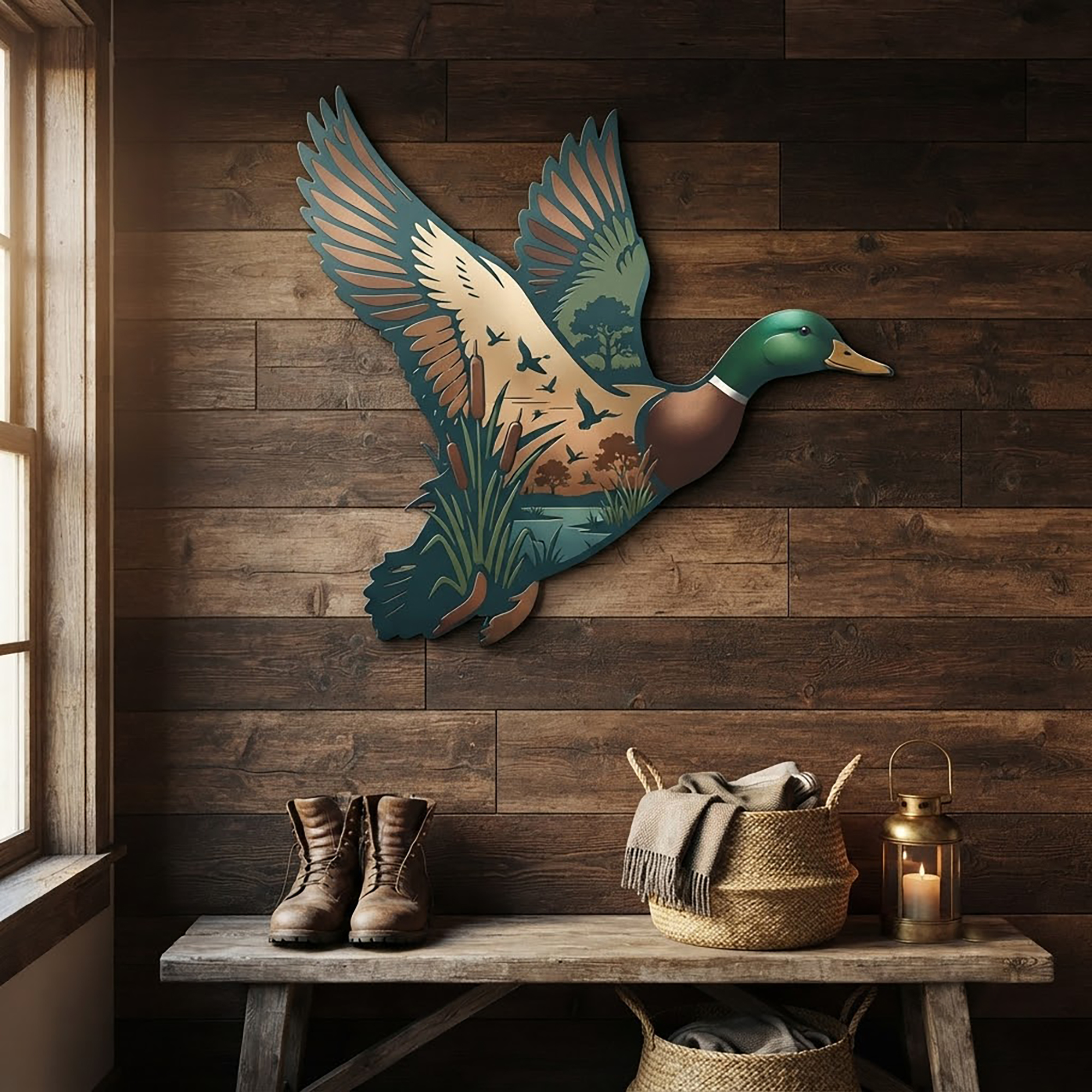 Flying Mallard Duck Metal Wall Art - product view 2