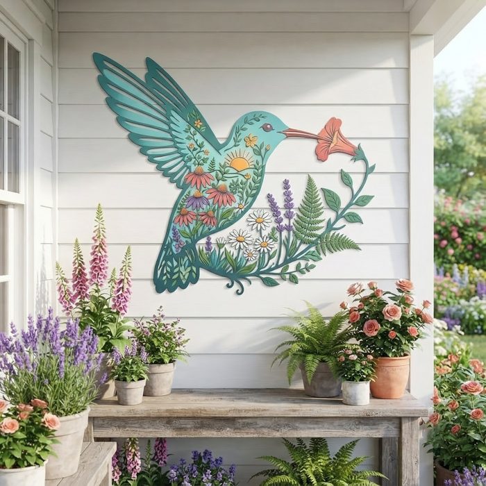 Colorful Hummingbird Metal Wall Art