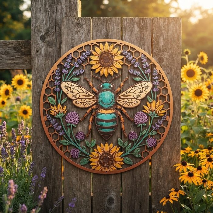 Bee Sunflower Metal Wall Art