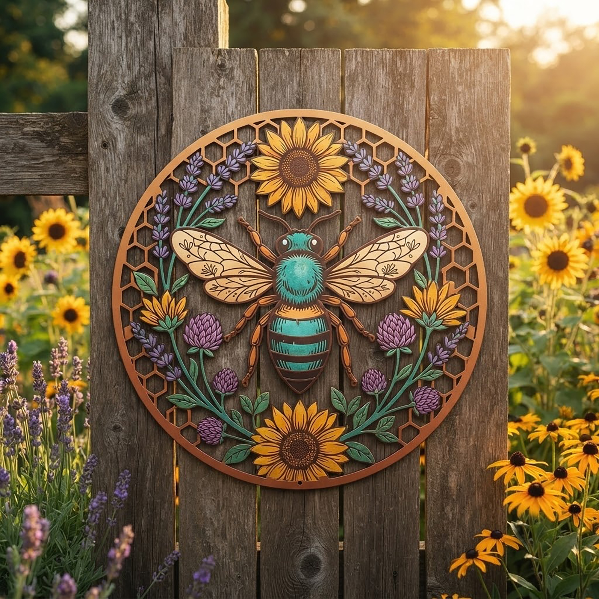 Bee Sunflower Metal Wall Art