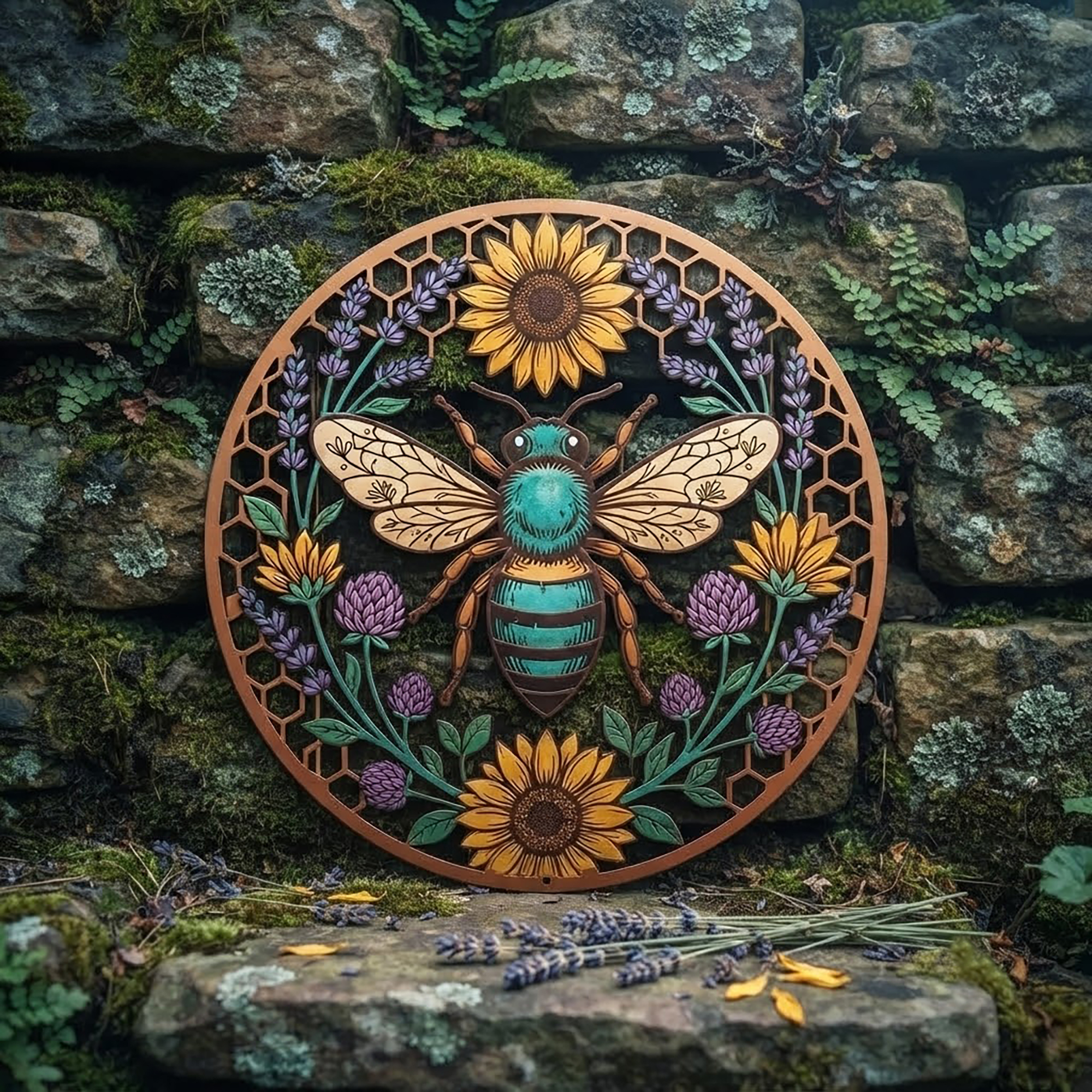 Bee Sunflower Metal Wall Art - product view 2
