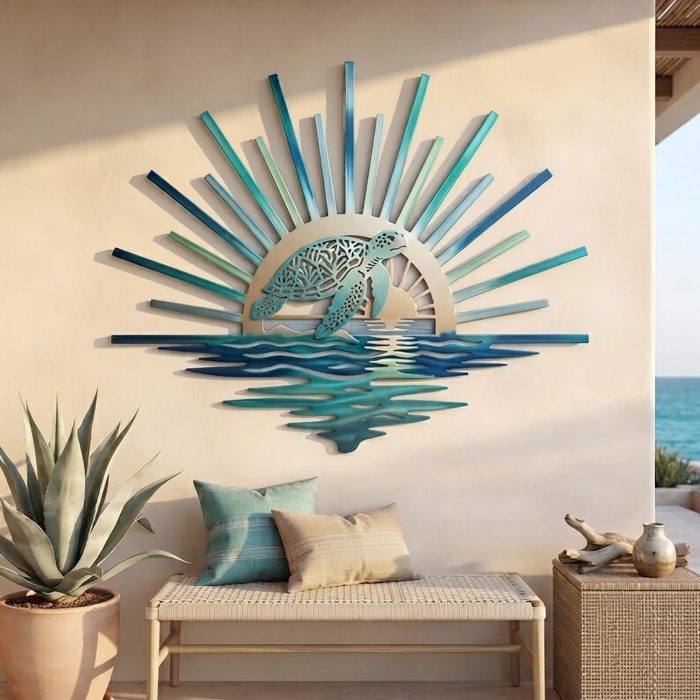 Sea Turtle Sunrise Metal Wall Art