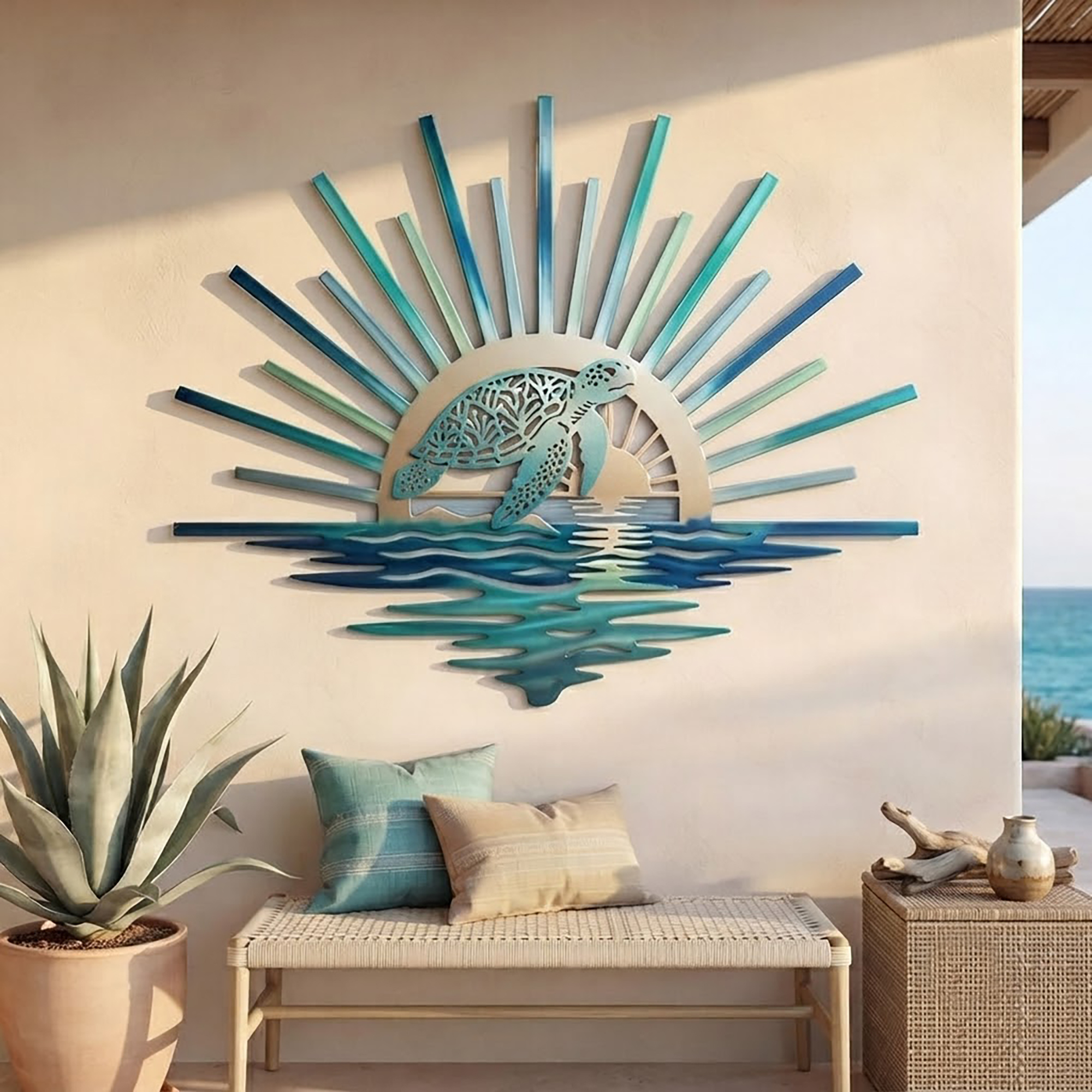 Sea Turtle Sunrise Metal Wall Art