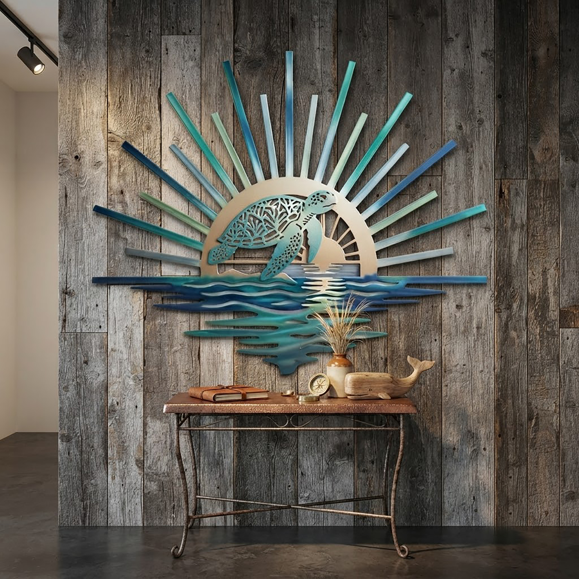 Sea Turtle Sunrise Metal Wall Art - product view 2