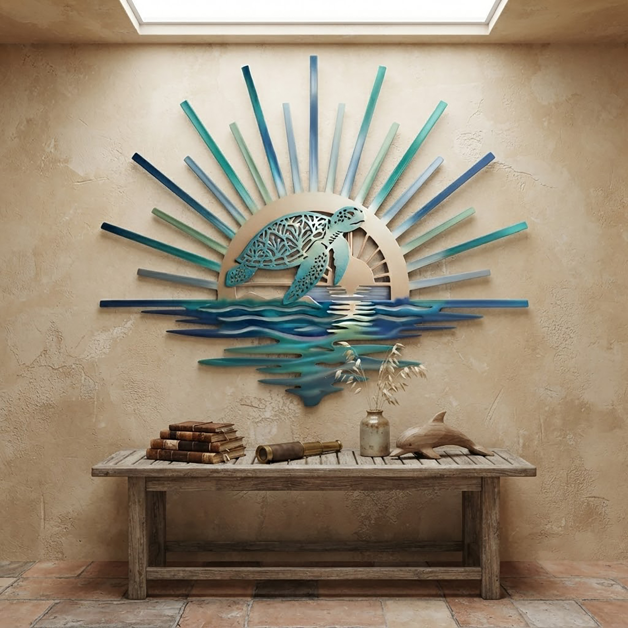 Sea Turtle Sunrise Metal Wall Art - product view 3