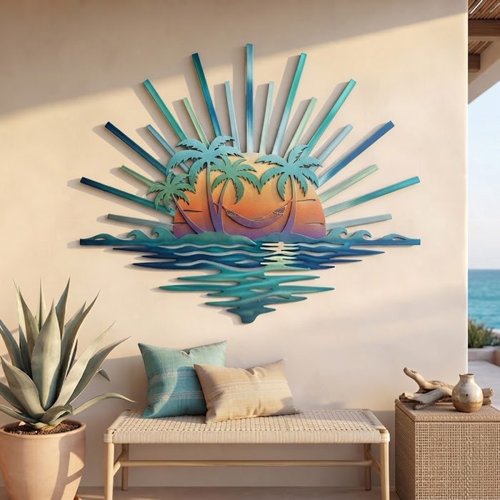 Tropical Island Sunset Metal Wall Art