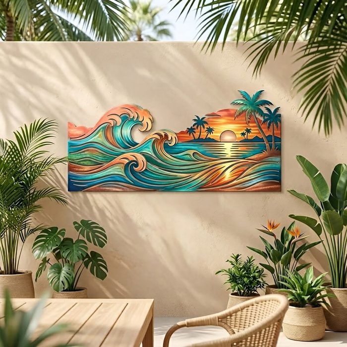 Tropical Beach Sunset Metal Wall Art