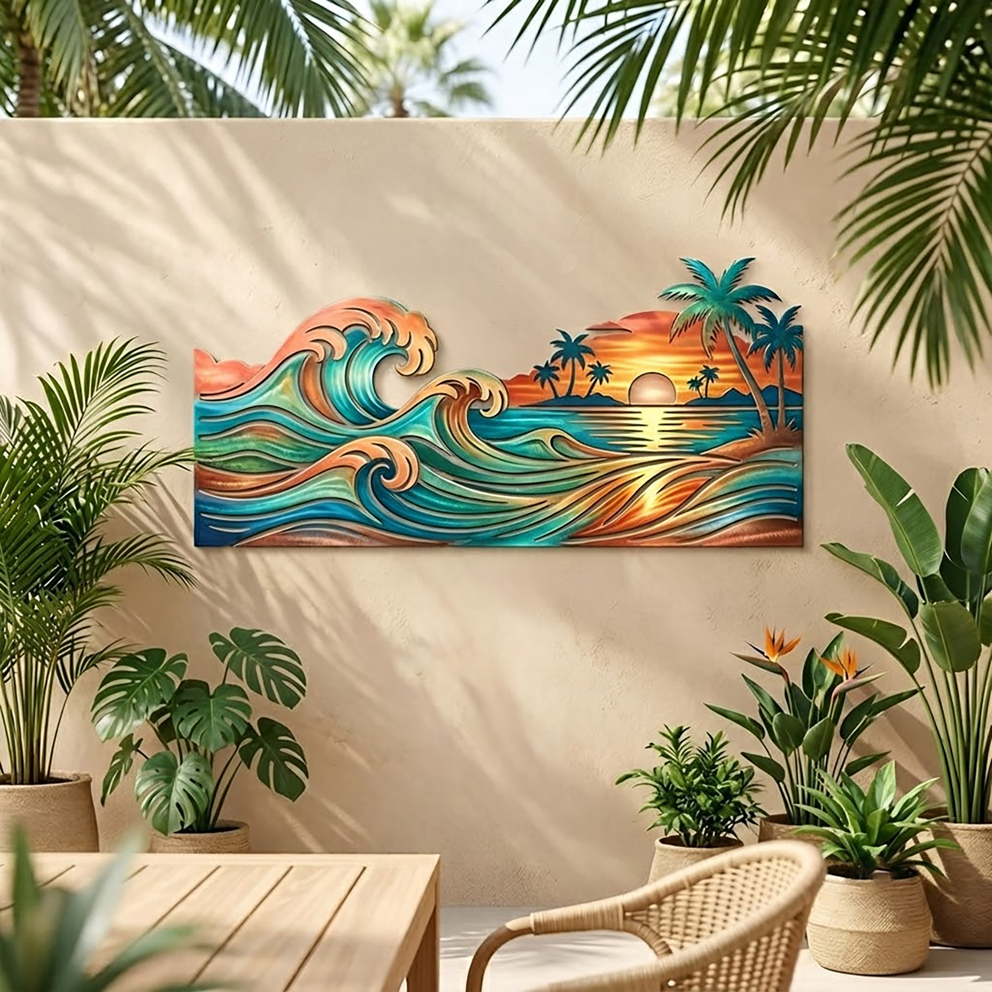 Tropical Beach Sunset Metal Wall Art