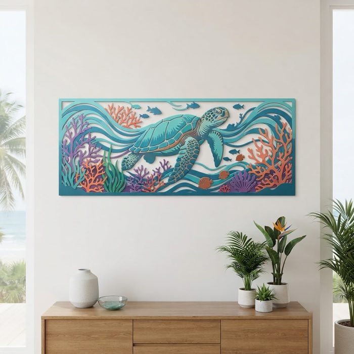 Sea Turtle Coral Reef Metal Wall Art