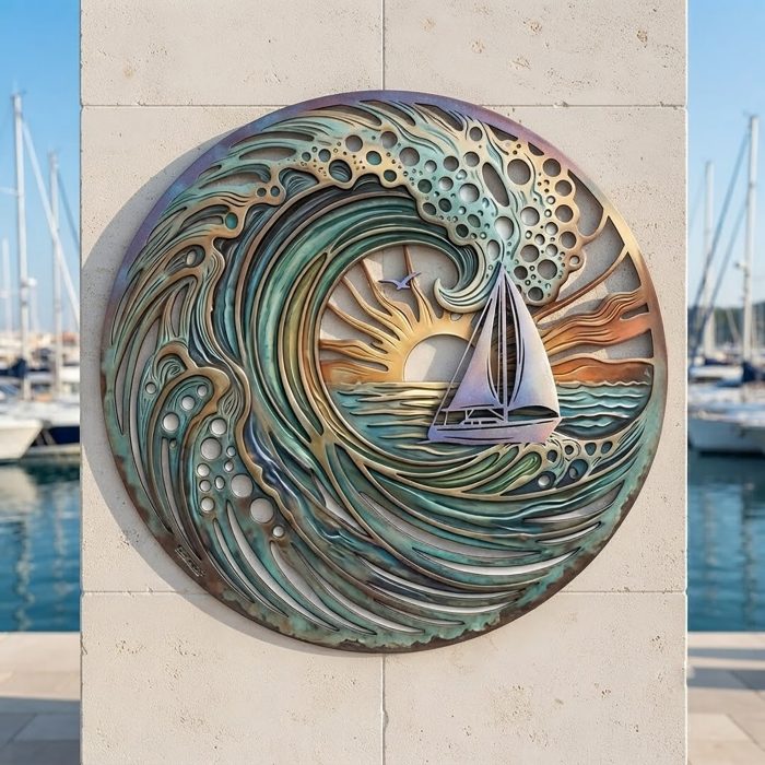 Ocean Wave Sailboat Metal Wall Art