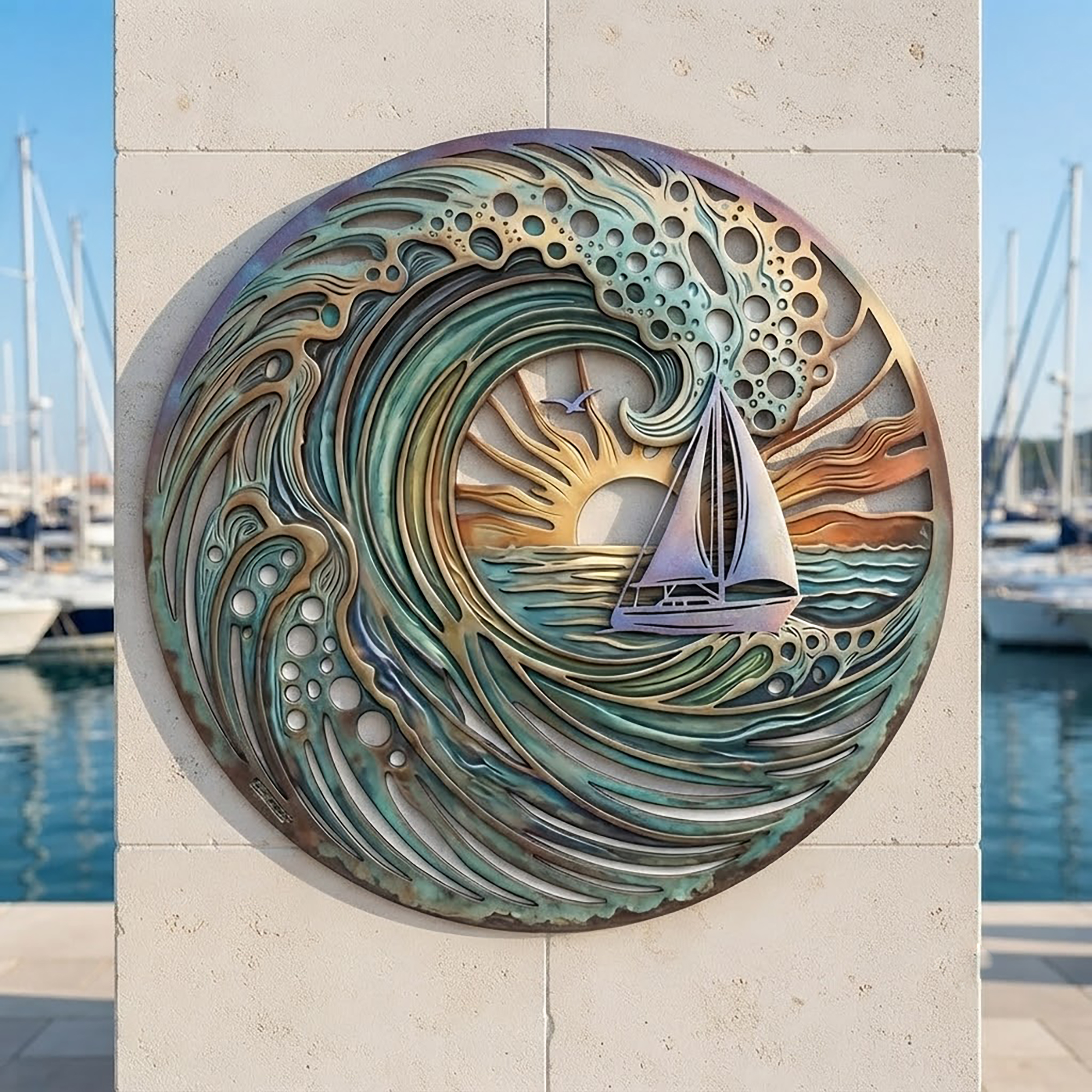 Ocean Wave Sailboat Metal Wall Art