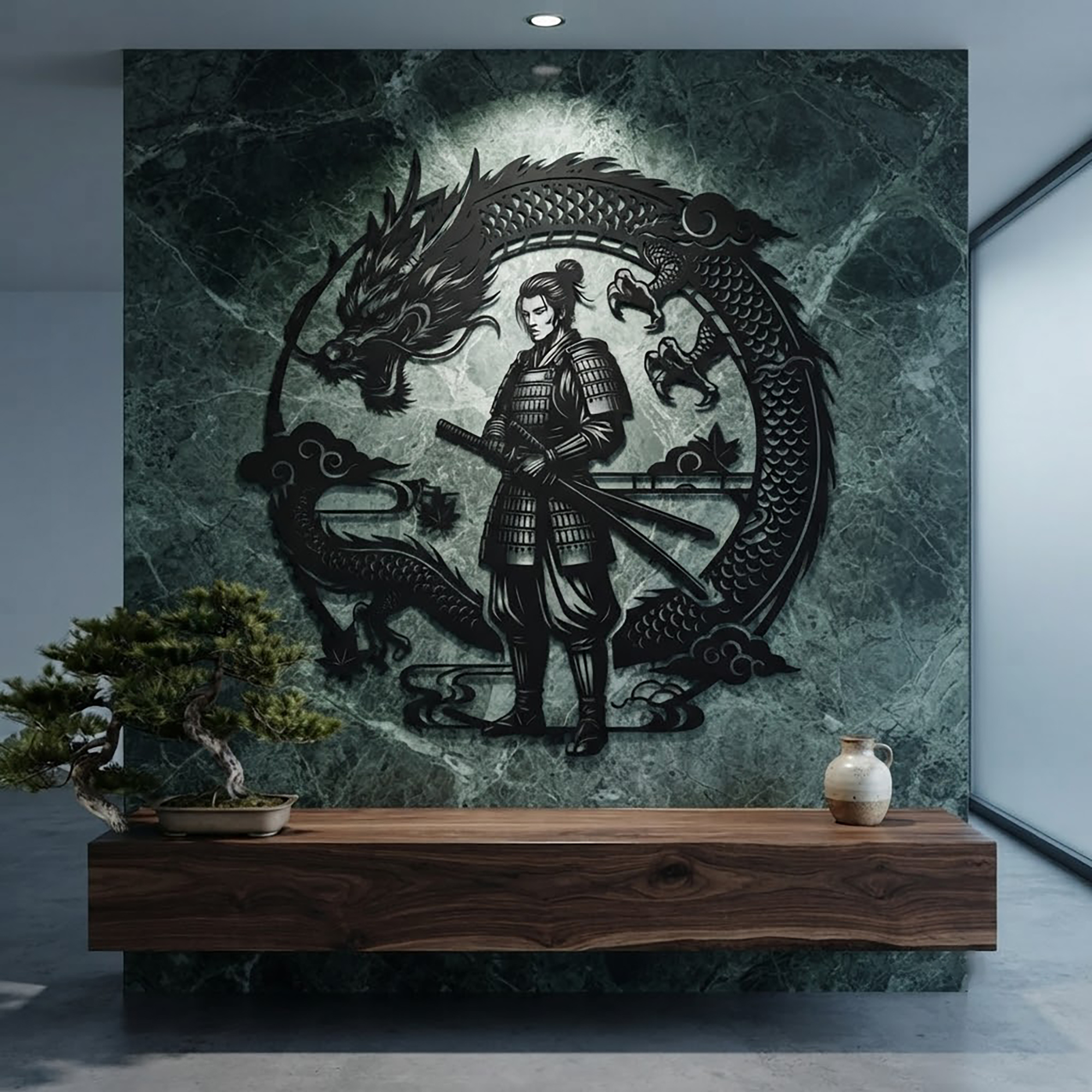 Dragon Samurai Metal Wall Art - product view 2