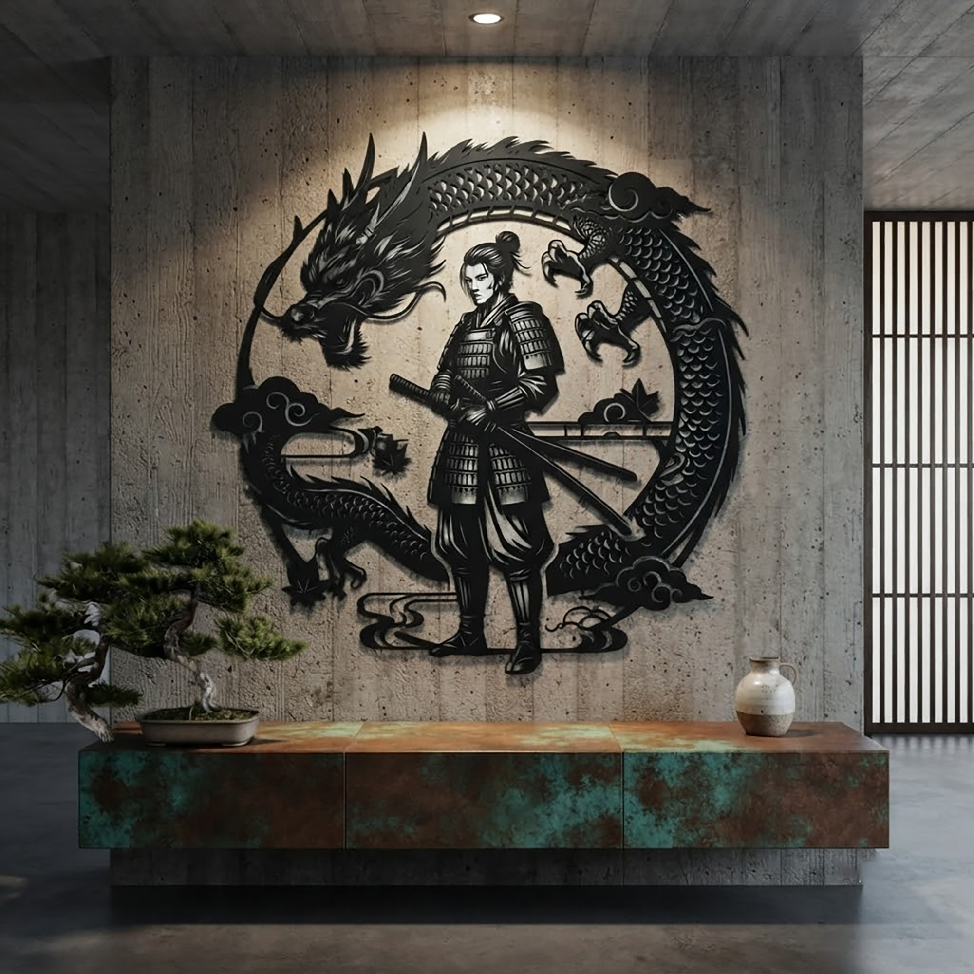 Dragon Samurai Metal Wall Art - product view 3
