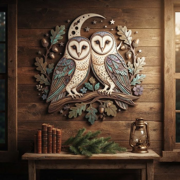 Barn Owl Couple Metal Wall Art