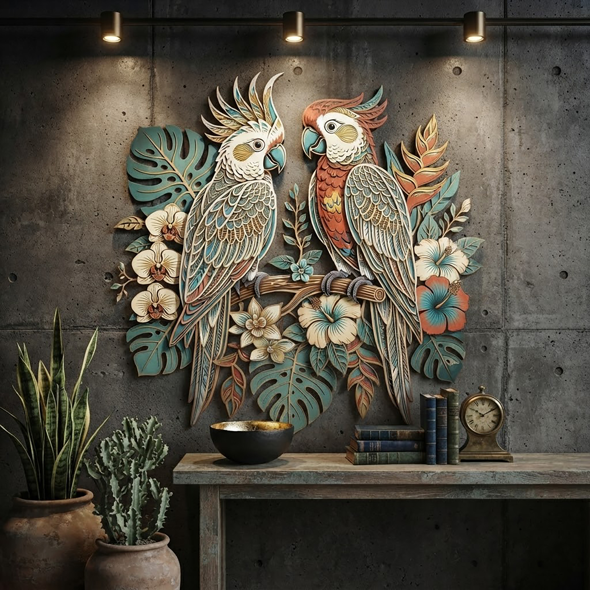 Tropical Parrot Couple Metal Wall Art - product view 2