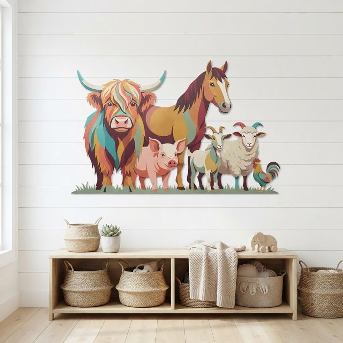 Colorful Farm Animals Metal Wall Art