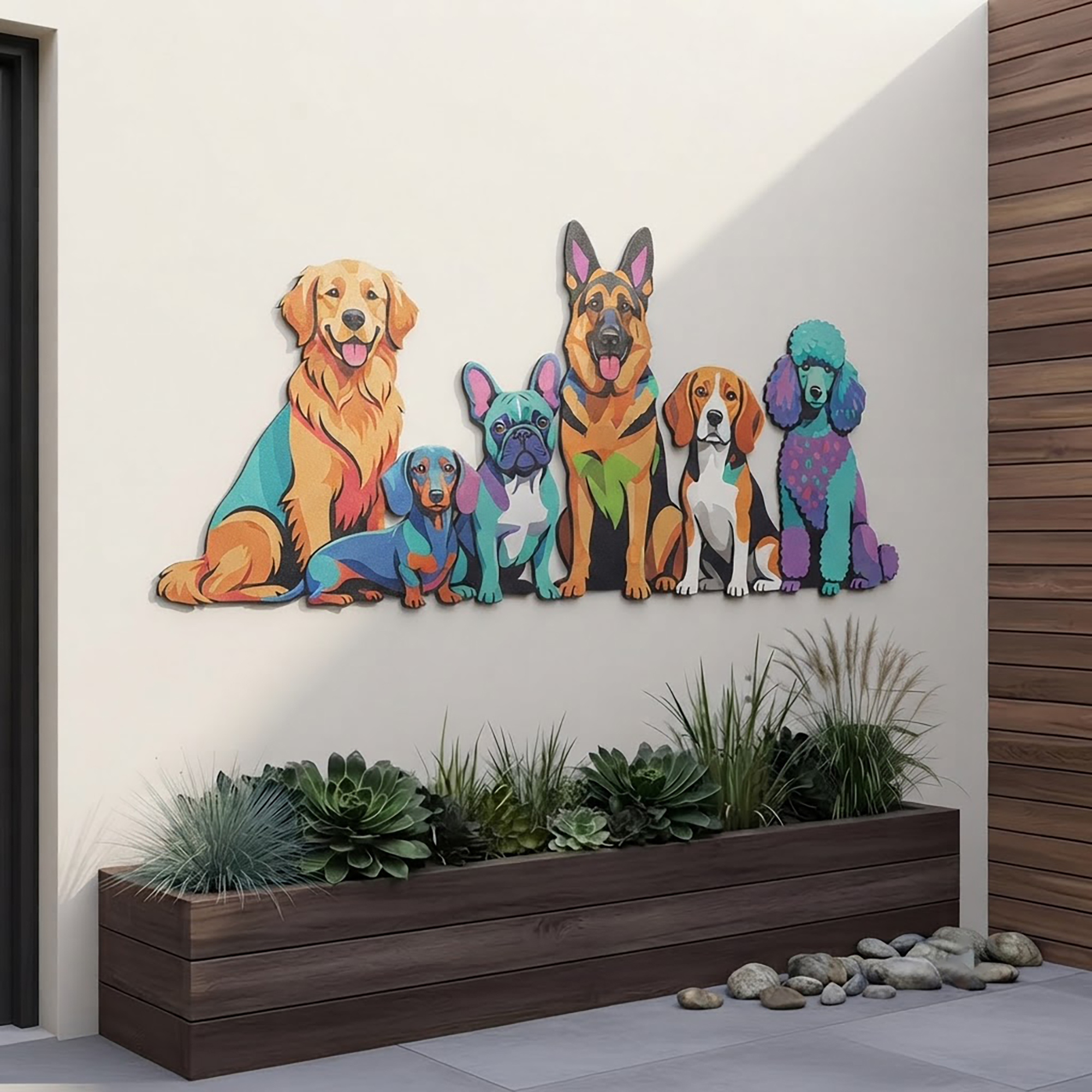 Colorful Dog Family Metal Wall Art