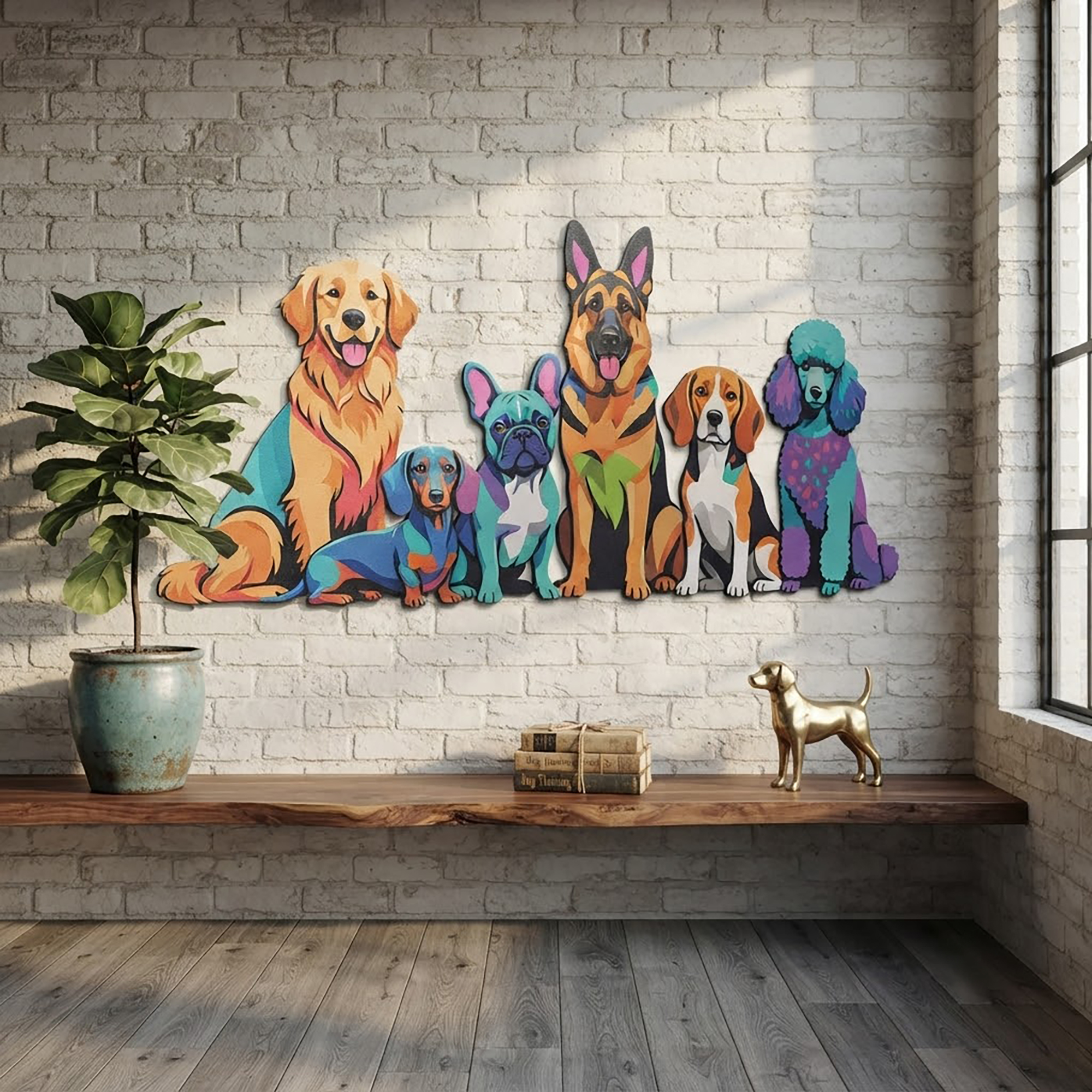 Colorful Dog Family Metal Wall Art - product view 2