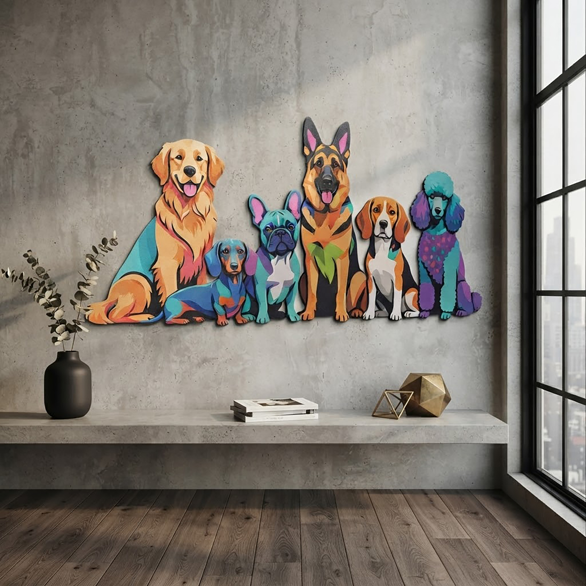 Colorful Dog Family Metal Wall Art - product view 3
