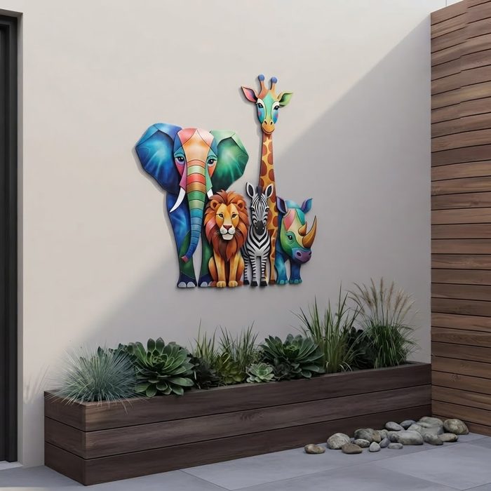 Colorful Safari Animals Metal Wall Art