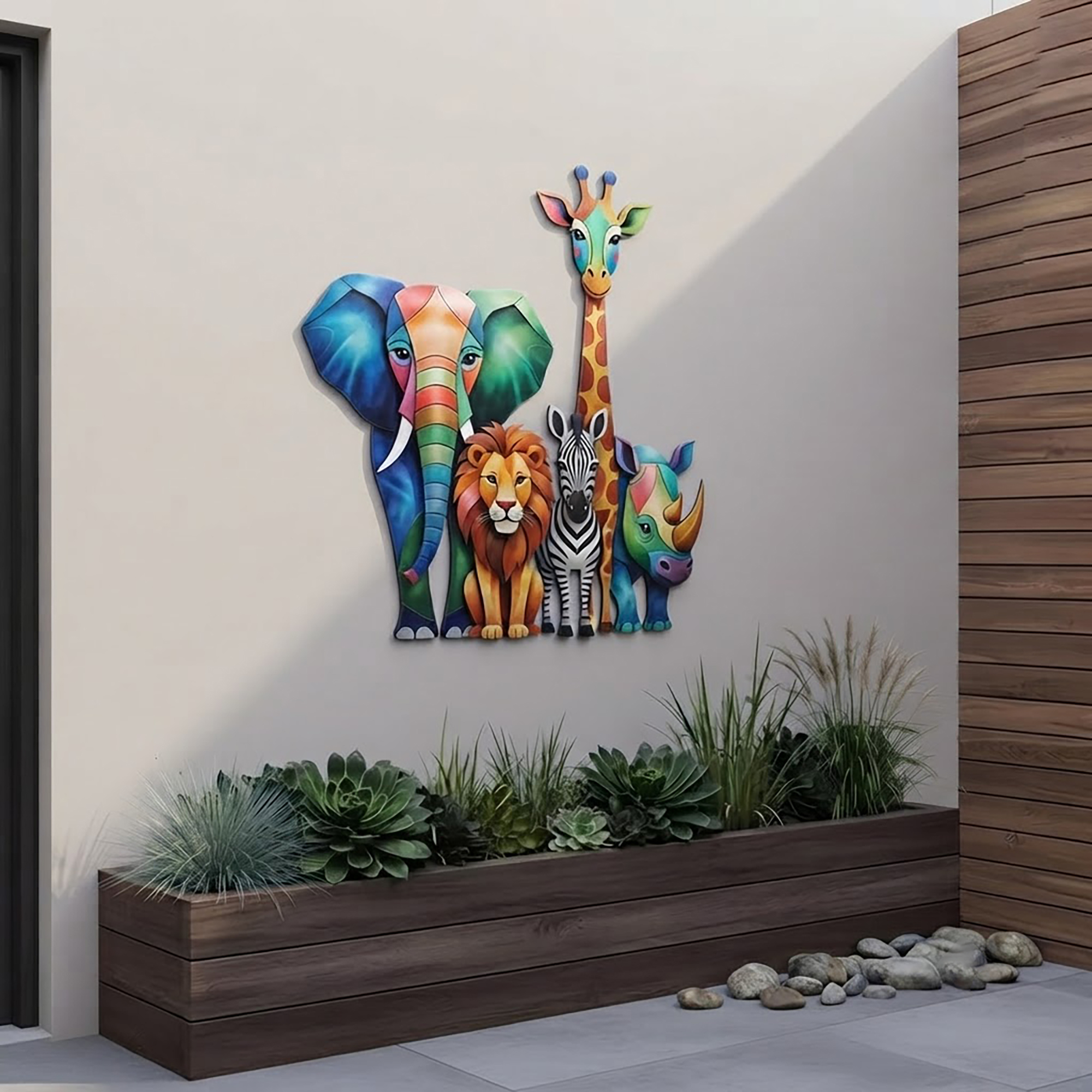 Colorful Safari Animals Metal Wall Art