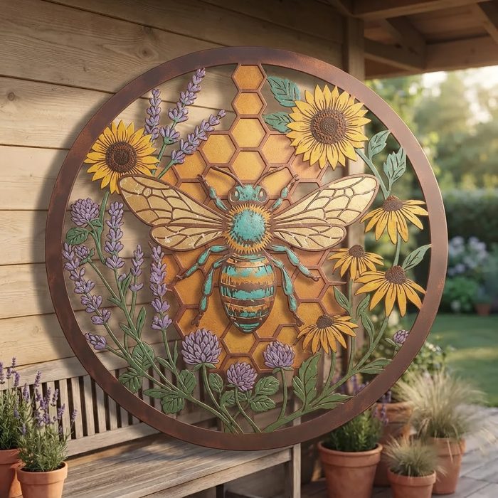 Bee Sunflower Metal Wall Art