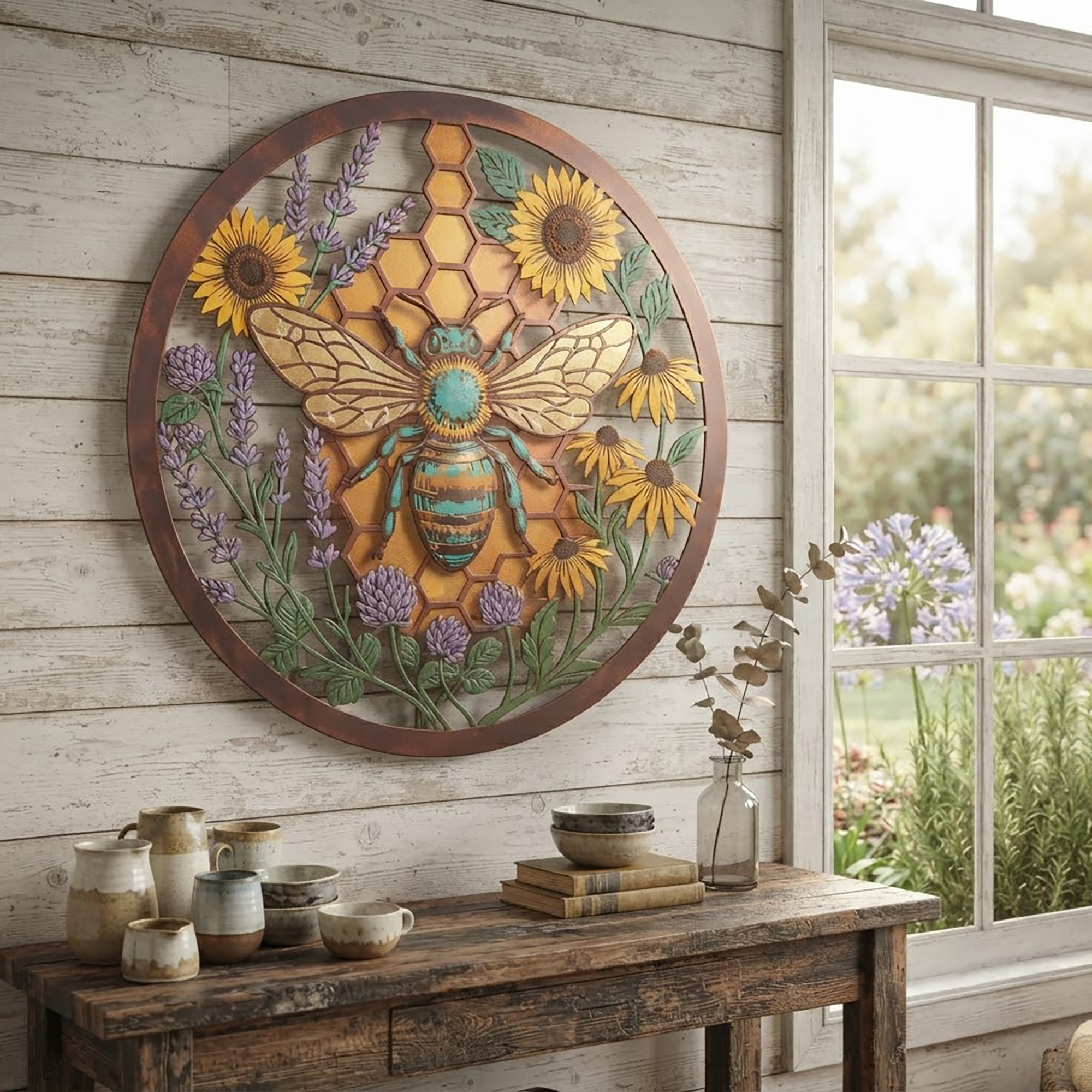 Bee Sunflower Metal Wall Art - product view 2