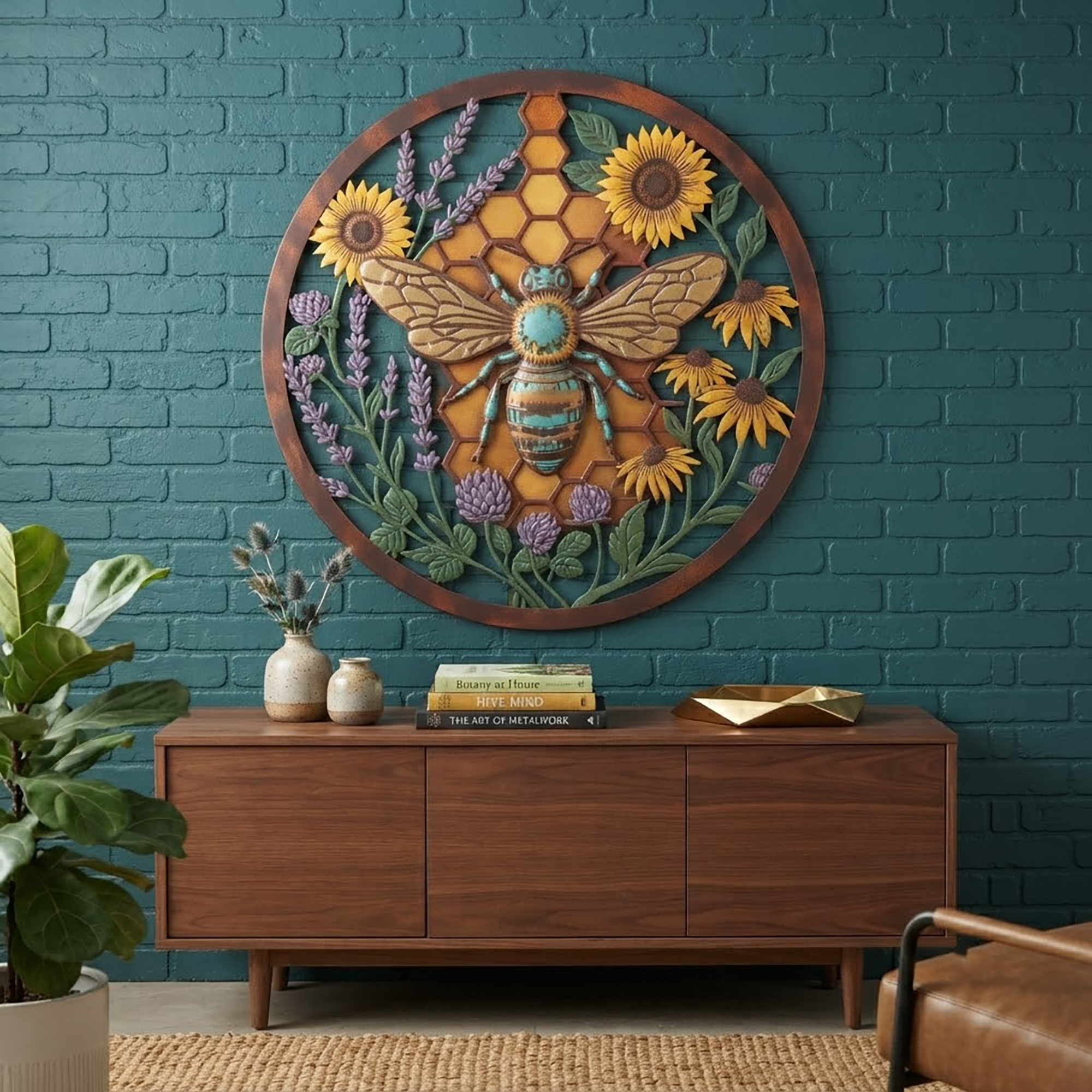 Bee Sunflower Metal Wall Art - product view 3