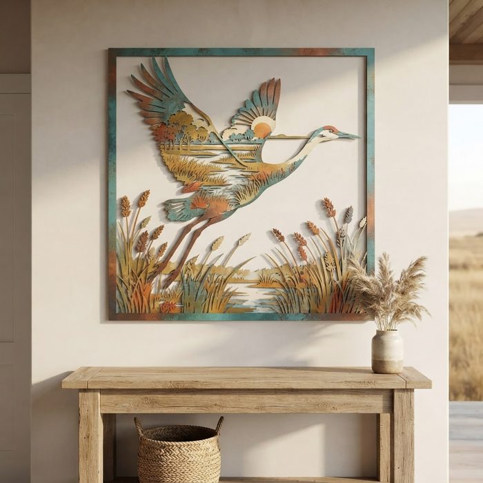 Great Blue Heron Marsh Metal Wall Art