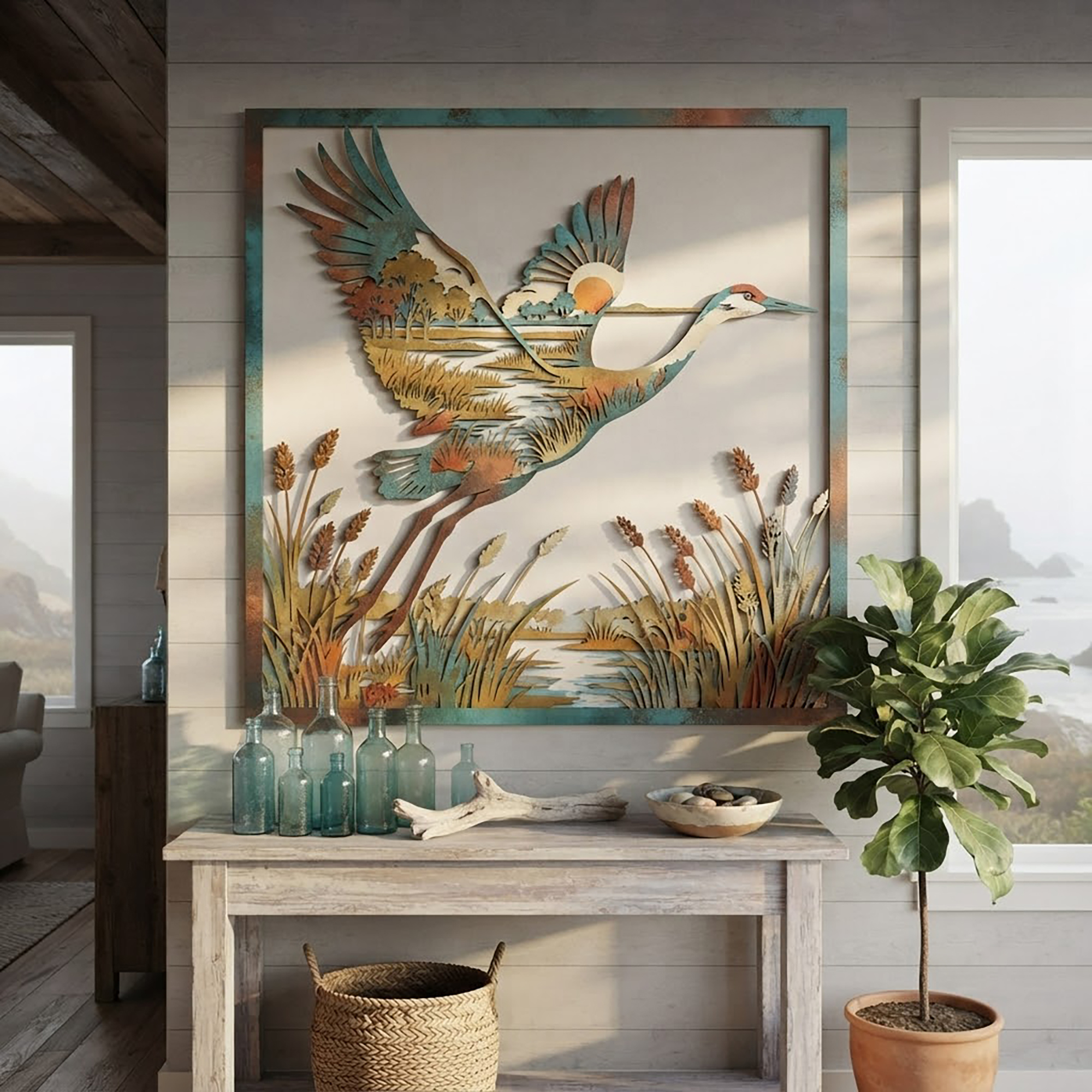 Great Blue Heron Marsh Metal Wall Art - product view 2