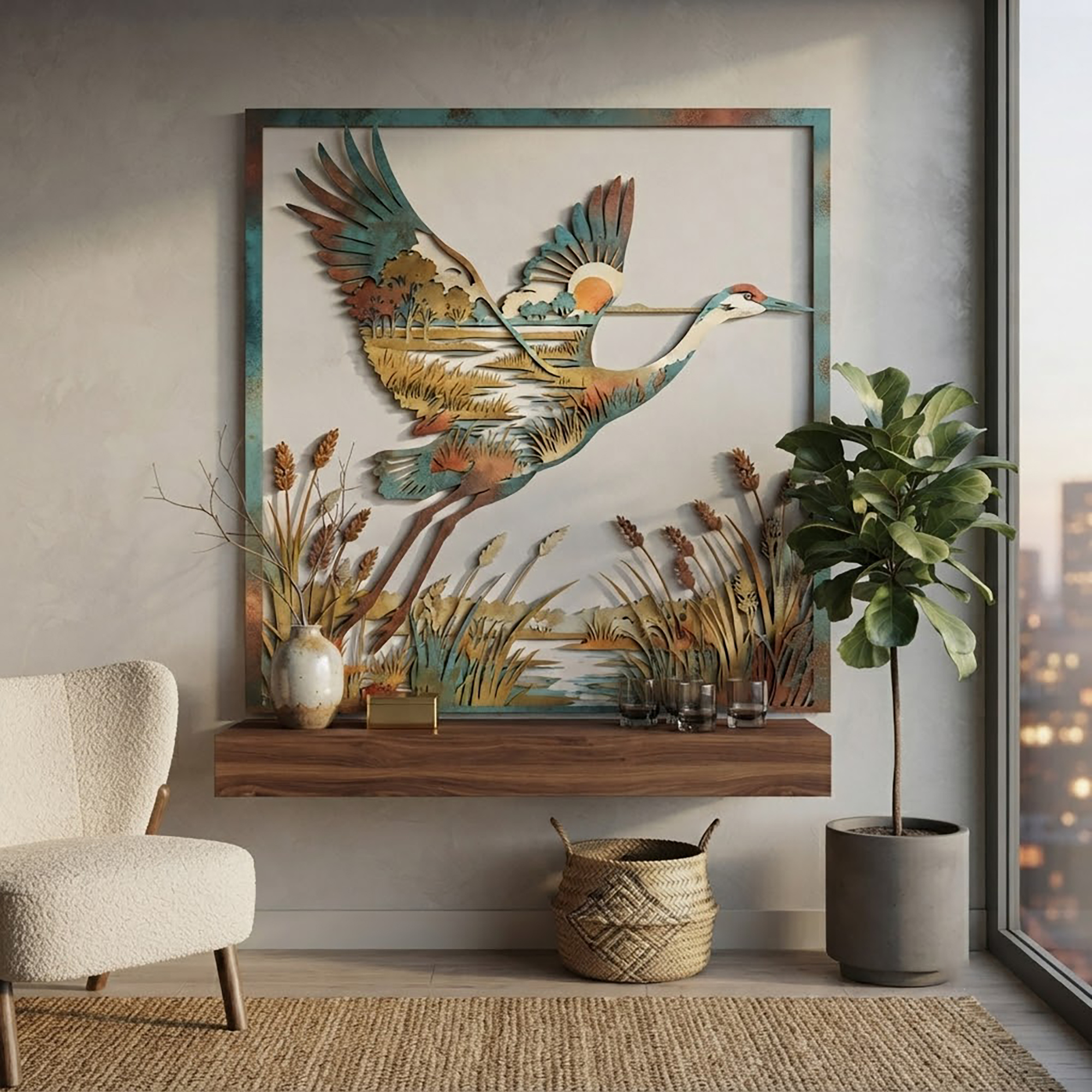 Great Blue Heron Marsh Metal Wall Art - product view 3