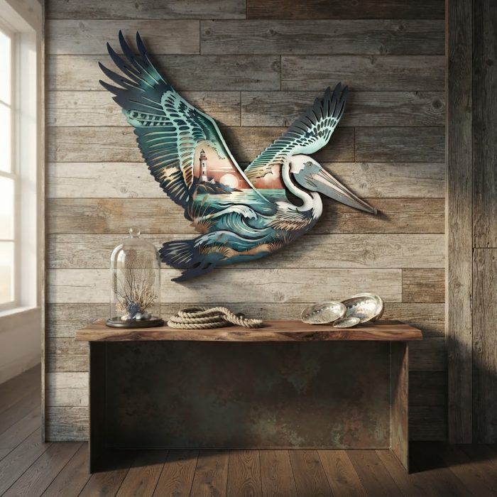 Coastal Pelican Metal Wall Art