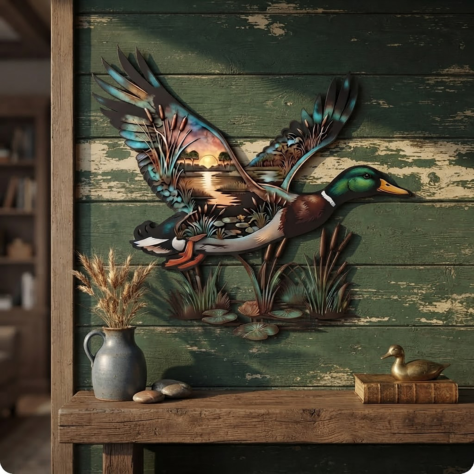 Flying Mallard Duck Metal Wall Art - product view 2