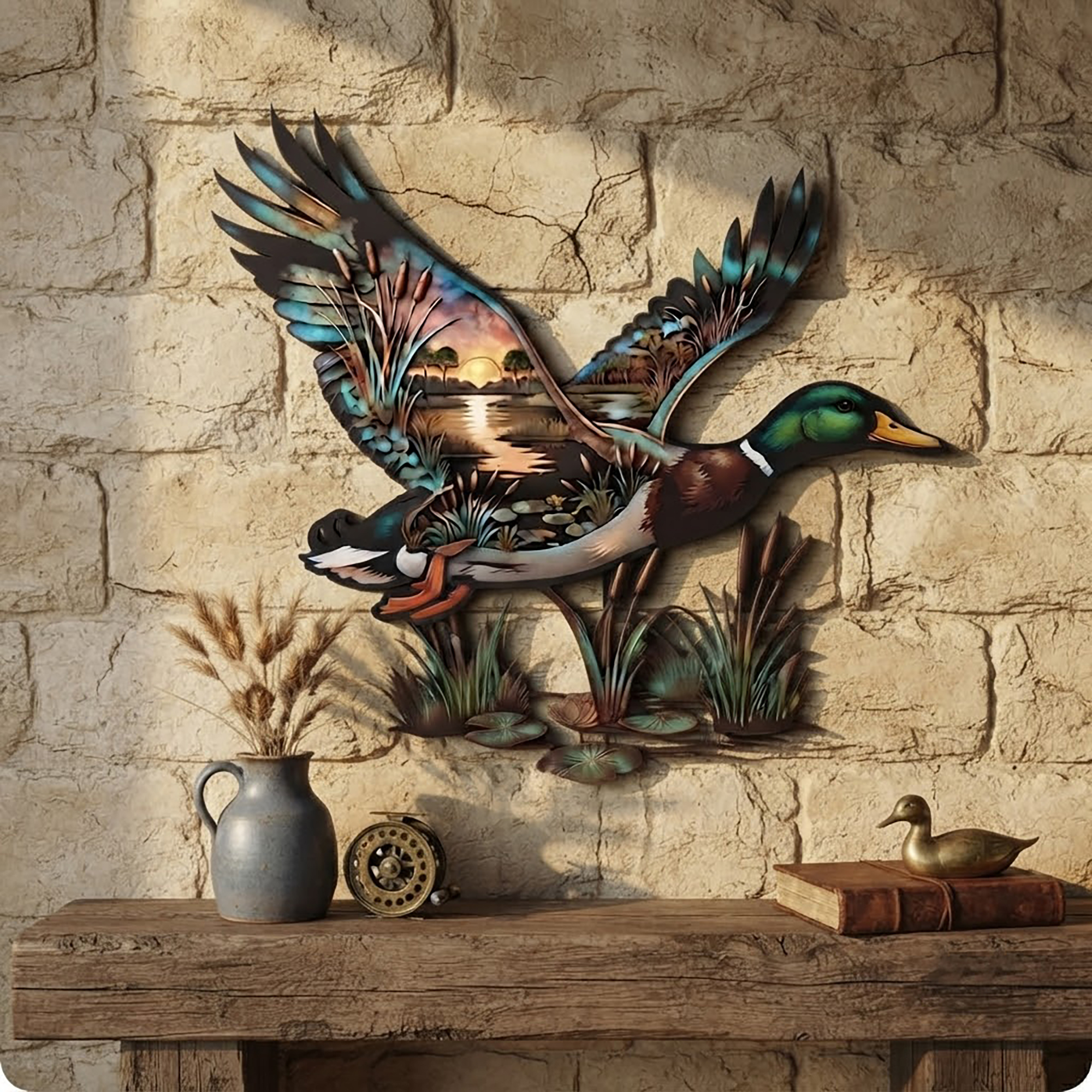 Flying Mallard Duck Metal Wall Art - product view 3