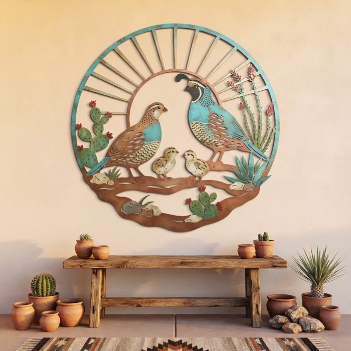 Southwestern Quail Family Metal Wall Art