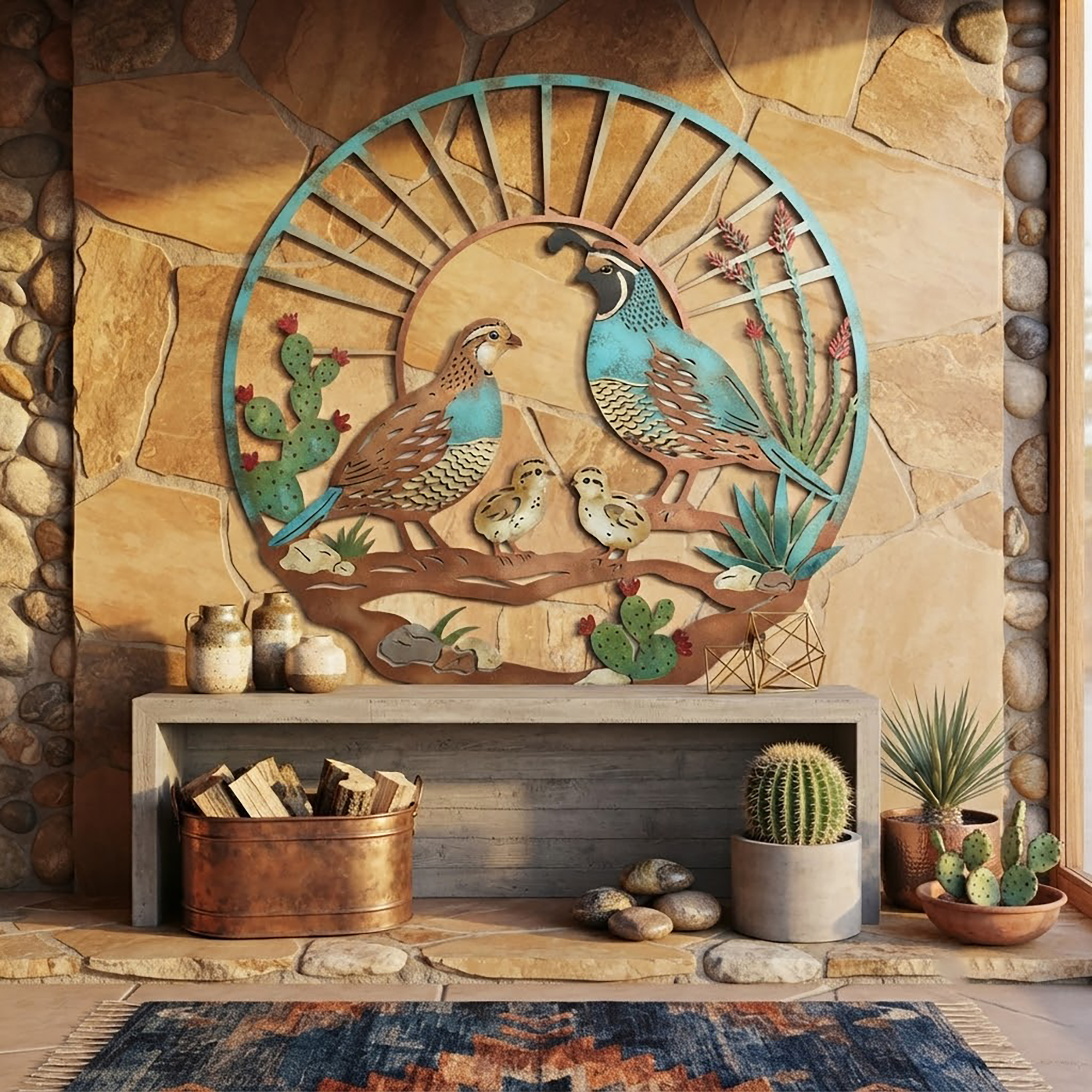 Southwestern Quail Family Metal Wall Art - product view 2