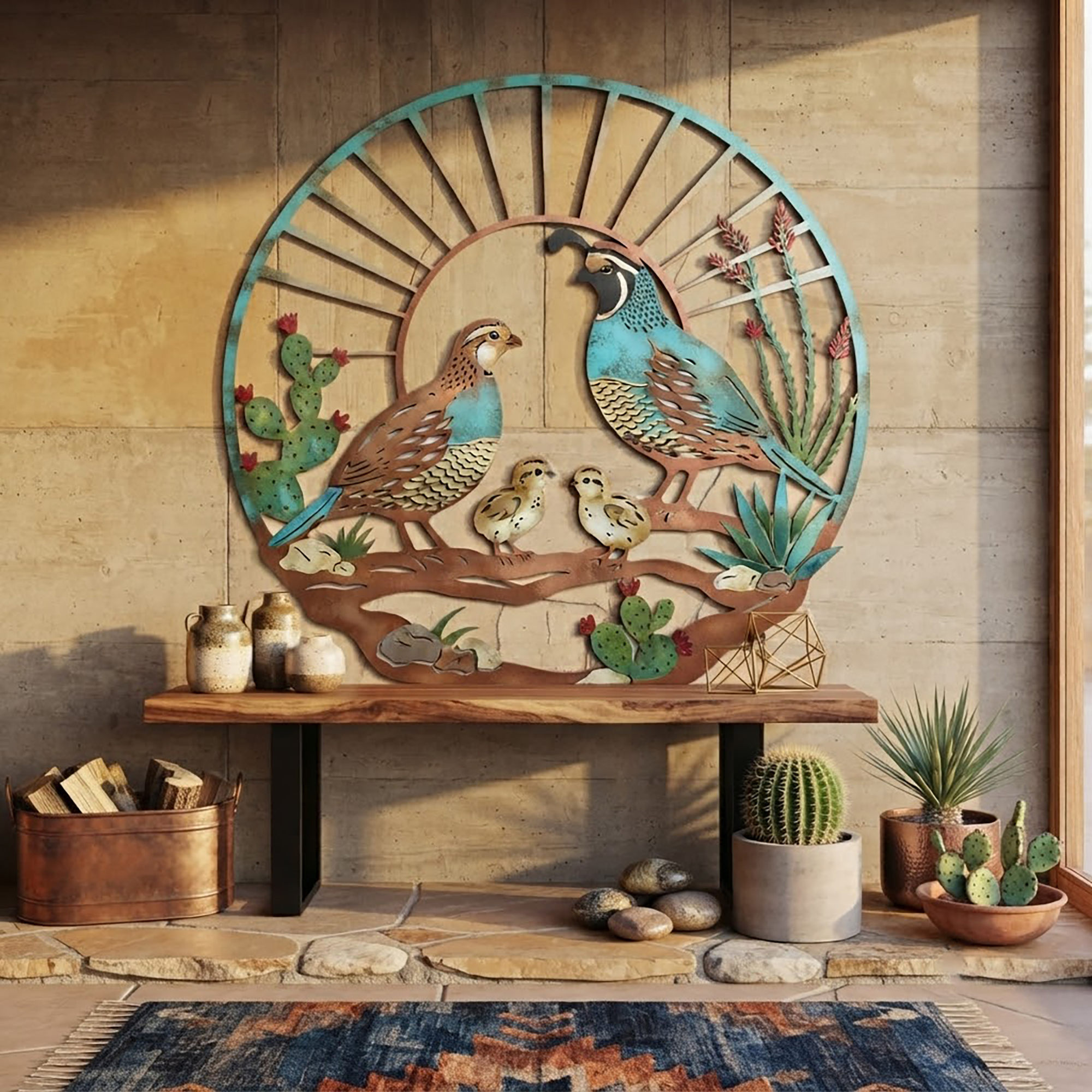 Southwestern Quail Family Metal Wall Art - product view 3