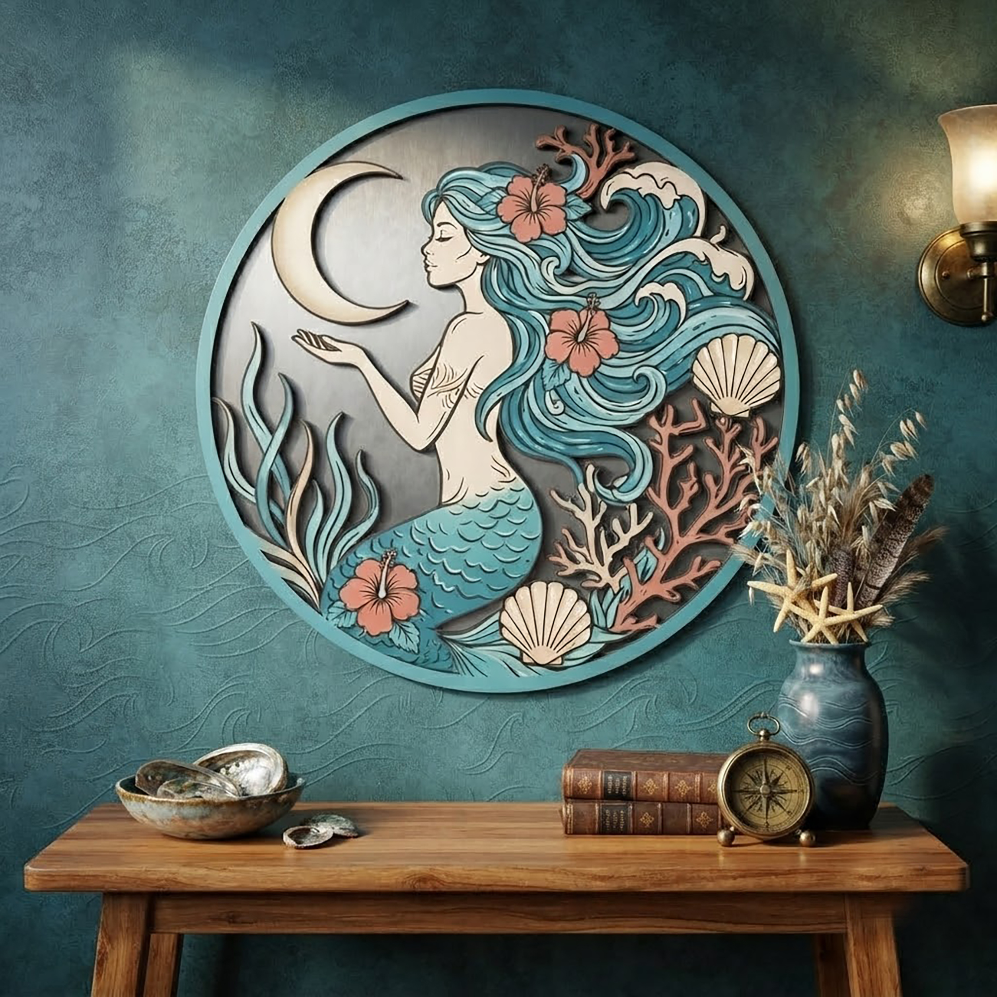 Mermaid Moon Metal Wall Art - product view 3