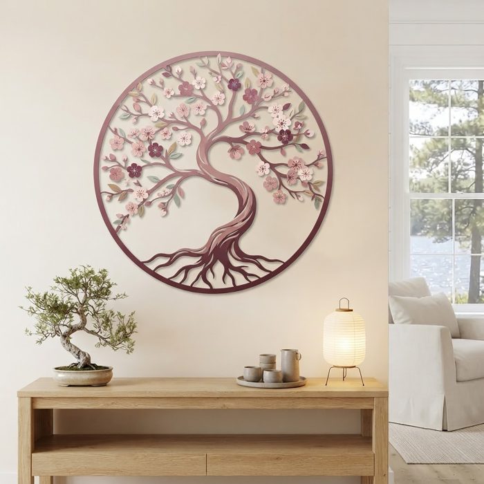 Cherry Blossom Tree of Life Metal Wall Art