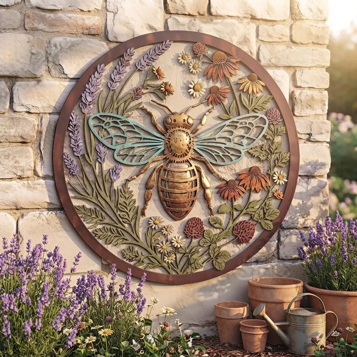 Bee and Wildflower Metal Wall Art